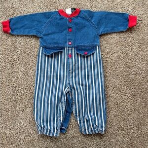 Vintage 80' 90's Buddy Boys Striped Denim Coveralls Romper Baby 18 Months